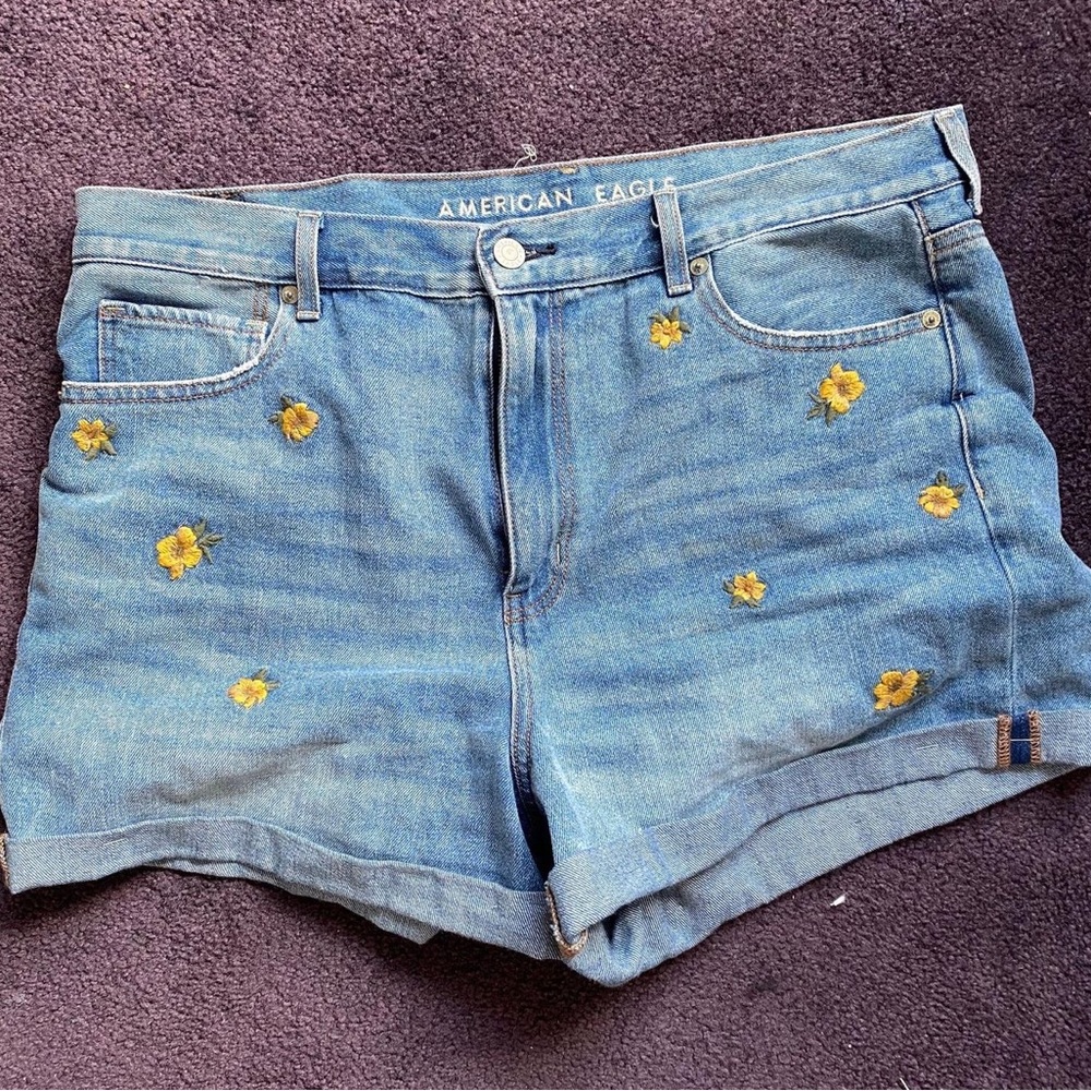 American Eagle Outfitters Embroidered flower jean shorts - mom jean shorts